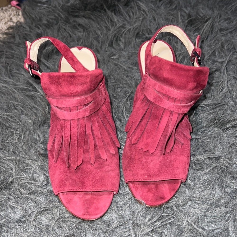 Women's Via Spiga open toe heels, dress shoes, burgundy suede leather, sz 8